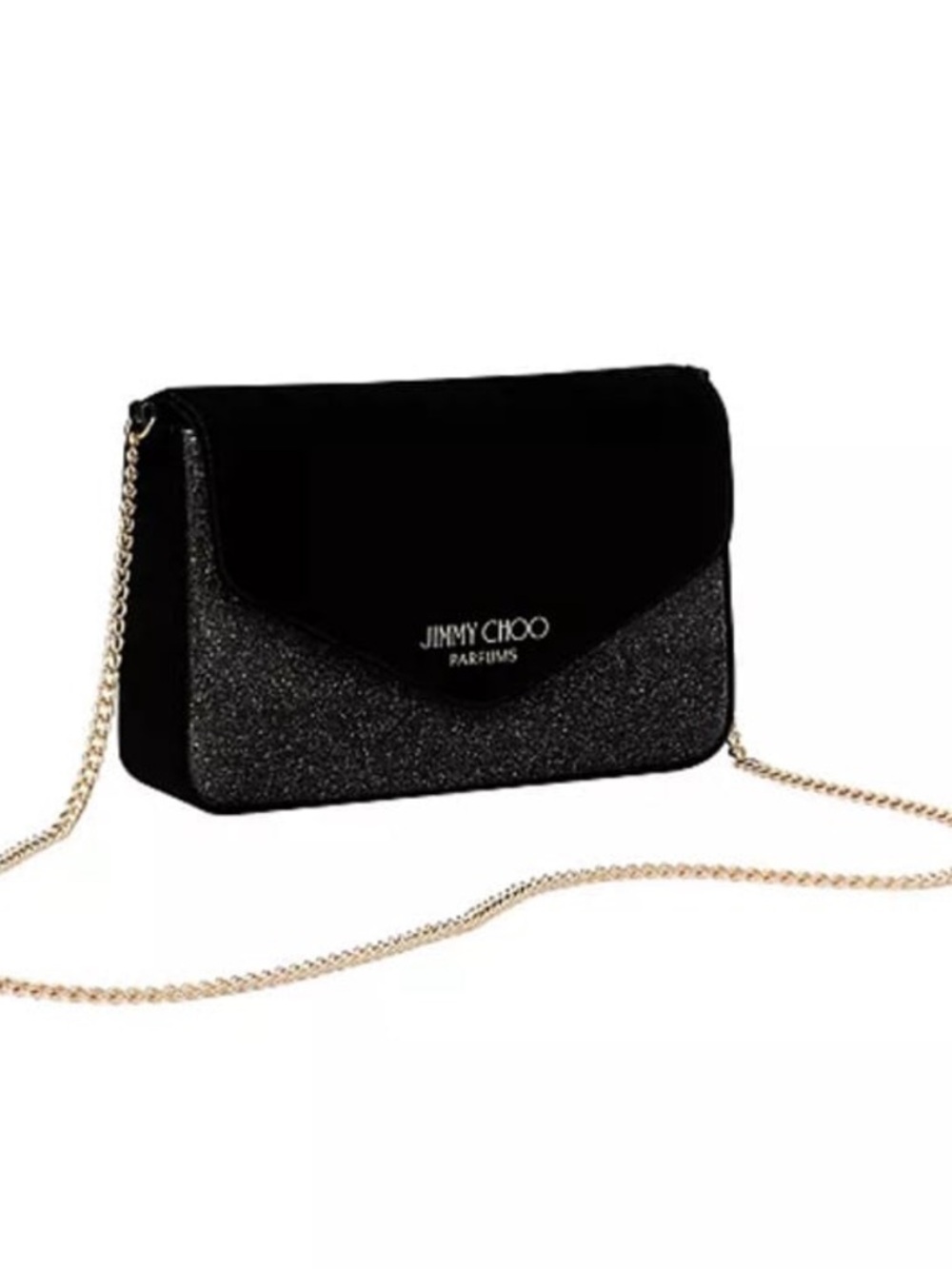 Jimmy Choo parfums black  Glitter Flap Shoulder Bag with Gold Chain